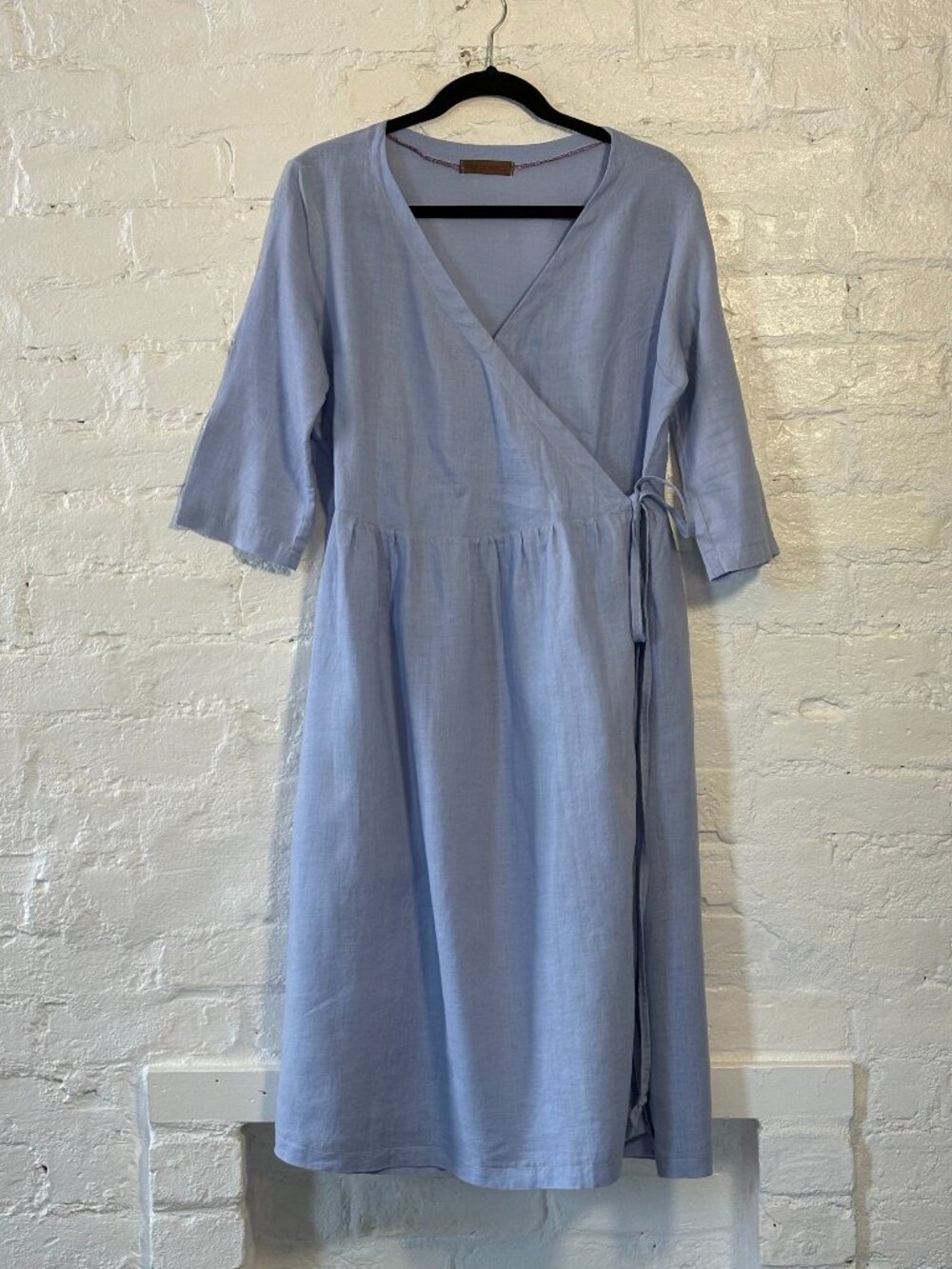 Half-sleeve Fit-and-Flare Linen Wrap Dress